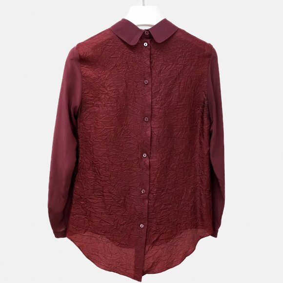 Carven Burgundy Wrinkle-Textured Blouse - Picture 2 of 12